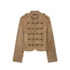 2026 Venta al por mayor Chaqueta Corta Abrigo Estilo Europeo y Americano Vintage para Mujer con Cuello Alto Efecto Hebilla de Nudo