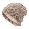 Gorro de invierno de color liso con forro polar para hombre y mujer, gorro de punto cruzado para exteriores, gorro de lana cálido con cuello de montar para otoño e invierno