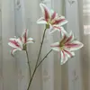 Flores Artificiales con 3 Cabezas, Lirios Adhesivos, Materiales de Decoración Floral para Fondos de Salón de Bodas Impresos en 3D, Flores Falsas Transfronterizas de Comercio Exterior