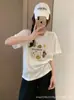 Camiseta de Manga Corta Redonda de Algodón de Bambú Suelta para Mujer de Guangzhou, Versátil y Adelgazante, Directo de Fábrica