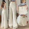 Calça Jeans Elegante de Perna Larga para Verão, Fina, Cintura Alta, Cobre a Barriga, para Mulheres