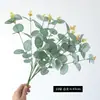 Venda Quente Transfronteiriça Planta Verde Simulação Pacote com 12 Galhos Eucalipto Folha de Dinheiro Decoração para Casa Casamento Fotografia Flores Artificiais