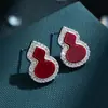 Pendientes de Tachuela de Calabaza Roja de Diseño Original Panel de Piedra de Circonio Microincrustada Aleación de Cobre Exquisitos Pendientes para Mujer de Plata S925