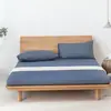 Sábana Bajera Ajustable de Algodón Lavado a Cuadros Estilo Japonés Muji Color Sólido Algodón Puro Sábana Simple