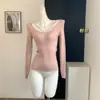Sexy Camiseta Base Elástica Adelgazante Suave Amigable con la Piel para Mujer Coreana para Otoño e Invierno