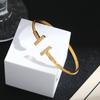 Pulsera de Diseño Simple Estilo Japonés y Coreano Doble T Clásico Abertura de Diamante Acero Titanio Nicho Elegante Sencilla Todo Combinable para Mujer