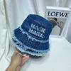 Sombrero de pescador con letras deshilachadas de mezclilla lavada retro japonesa para hombres y mujeres, aspecto pequeño, moda casual, sombrero de lavabo que combina con todo.