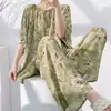 Pijama de Algodão e Seda de Manga Curta Estilo Novo 2026 para Mulheres, Conjunto de Roupa de Casa Tamanho Grande para Primavera e Verão, Estilo Chinês, Pode Ser Usado Fora, Tamanho Plus