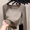 Atacado Transfronteiriço Outono e Inverno Gola Redonda Grande Veludo Quente Roupa Íntima Slim Elegante Manga Longa Camiseta Camisa Base Feminina