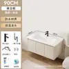 Juego de Gabinetes de Baño de Aluminio Espacial Color Crema con Lavabo de Cerámica Integrado, Estilo Simple