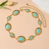 Cadena de Cintura de Playa de Verano para Mujer, Elegante y Sencilla Cadena Metálica Decorativa con Ovalos Turquesa Incrustados al por Mayor