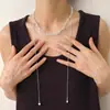 Collar Largo Trenzado Coreano Francés en Capas Nicho Encaje como Hazy Temperamento Cadena para Clavícula Accesorio de Cuello de Alta Gama Suave