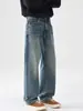 Pantalones Vaqueros Lavados Vintage Estilo Old Money para Hombre Muqiu, Pantalones Elásticos Holgados de Corte Recto para el Trabajo