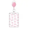 Porta-credencial retráctil ovalado rosa con moño rosa, cordón para insignia de fábrica UV, porta-tarjeta de campus en stock