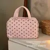 Bolsa de Maquiagem de Mão com Bolinhas em PU Grande Capacidade Divisória de Camada Dupla Portátil para Viagem Outdoor Necessaire Bolsa de Armazenamento Impermeável