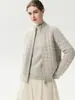 Cárdigan de cachemira con cuello alto y doble cremallera, con capa de aire engrosada; chaqueta de algodón con textura a cuadros para mujer; prenda exterior de punto suave y cómoda