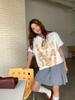Camiseta de Manga Corta de Algodón Puro para Mujer Estilo Perezoso Estilo de Gama Alta Camiseta Estampada de Manga Media Prenda Superior Camiseta Estilo Hong Kong Tendencia