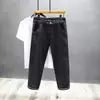 Pantalones Vaqueros para Hombre de Gama Alta Lavados Teñido Reactivo Antidesvanecimiento Marca de Moda Simples Elásticos Sueltos Rectos Largos