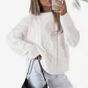 Suéter de tricô casual solto de cor sólida, marca independente transfronteiriça europeia e americana, novo suéter de tricô com tranças de gola redonda plus size para mulheres