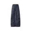 Calça Casual de Fábrica Estilo Streetwear Americano com Design Plissado Múltiplo, Nova Calça Longa Reta de Perna Larga Estilo Vintage Lavado