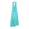 Ropa Europea y Americana de Mujer Transfronteriza, Moda Popular de Aliexpress Vestido Simple sin Espalda Plisado con Cuello Halter