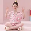 Pijama de Niña para Verano, Seda de Hielo Delgado de Manga Corta Dibujos Animados Linda Niña Grande Conjunto de Verano Ropa para el Hogar