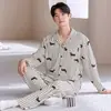 Pijama de Algodão Stretch para Casal para Mulheres em Estoque para Atacado, Cardigã de Manga Longa e Calça Longa para Primavera e Outono, Dropshipping Direto