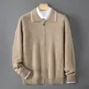 Cardigã de tricô estilo preguiçoso com cor contrastante e gola polo para homens, novidade Outono/Inverno 2026, jaqueta top de manga longa retrô de nicho