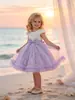 Vestido Infantil Novo 2025 Vestido Princesa de Malha com Lantejoulas Manga Curta Saia Bufante Vestido de Aniversário para Um Ano Vestido