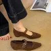Sapatos Mary Jane Retro Preto Novo Estilo de Uma Tira com Salto Escondido Nicho para Mulheres, Sapatilhas de Camurça com Bico Quadrado, Sapatos Femininos