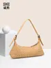 Bolsa de Tecido Artesanal Simples Versátil Cor Sólida Bolsa de Ombro Único para Axila Bolsa Baguete Fashion Tendência Bolsa Transversal Feminina Bolsa Dumpling