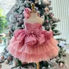 Comercio Exterior Niñas Vestido de Princesa con Lentejuelas Rosas Lazo Infantil Dulce Cumpleaños Falda Abullonada Vestido de Gala para Presentación