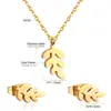 Collar de cadena para la clavícula con colgante de hoja popular de acero inoxidable, pendientes de botón de oro de 18 quilates, estilo minimalista coreano, juego de joyería