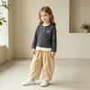 Conjunto de Duas Peças de Algodão Fino com Manga Longa e Calça Longa para Meninas Outono, Camiseta e Calça para Bebê, Classe A Infantil, Atacado
