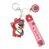 Chaveiro de urso morango fofo de desenho animado, pingente de coelho, chaveiro de carro, mochila escolar de estudante, pequeno presente, atacado