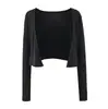 Cárdigan Rosa Puro Deseo Dulce Picante Chica Camisola Top sin Mangas Ajustado Conjunto de Dos Piezas para Mujer Atuendo de Principios de Otoño con Temperamento que Favorece la Figura