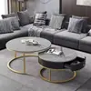 Mesa de centro redonda de roca nórdica para sala de estar, adecuada para casas pequeñas, juego de mesa de centro pequeña redonda extensible de alta gama