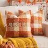 Almofada de Pelúcia Xadrez de Outono Capa de Almofada com Fio de Laço Grosso Decoração de Sala de Estar Estilo Country Americano