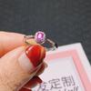 Anillo de zafiro en polvo natural plata S925 chapada temperamento europeo y americano incrustado piedra principal 4*3mm suministro en vivo