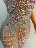 Vestido Vermelho com Pérolas e Strass Prateados Celebração de Aniversário Fantasia sem Mangas Elástico Dança Sessão de Fotos Sex