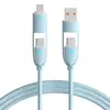 Cabo de dados de silicone quatro em um para carregamento rápido, compatível com dispositivos Apple e Huawei, com carregamento super-rápido Tipo-C e design de porta dupla com luzes indicadoras