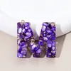 Llavero de 26 Letras Más Vendido por el Fabricante, Piedra Morada, Colgante Pequeño Semiacabado, Resina, Accesorios de Joyería DIY para Mujeres