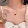 Colar com Pingente de Coração Vermelho com Gotejamento de Óleo e Borla para Mulheres, Corrente de Clavícula Simples e Elegante de Alta Qualidade, Corrente para Suéter, Corrente de Pescoço de Ano Novo