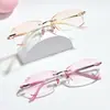 Gafas Graduadas Sin Montura con Borde Cortado en Diamante para Mujer, Disponibles con Lentes Graduadas, Monturas de Gafas Ultra Ligeras de Titanio Puro con Diamantes, Modernas para Caras Grandes
