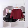 Sudadera de Algodón Piqué Estilo Universidad Británica Bordada con Lazo Manga Larga Falda Traje Falso de Dos Piezas Más Vendido Nuevo de Amazon