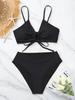 Traje de baño bikini de color sólido para mujer, conjunto de dos piezas con lazo, sexy, adecuado para vacaciones en la playa de Xingcheng, estilo de exportación