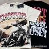 Camiseta Unisex de Marca de Moda Transfronteriza Estilo Americano Mezcla de Ángel High Street Pedrería Vintage Holgada Manga Corta Estampado Integral