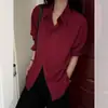 Camisa de botões solta cor vermelho ameixa para usar no início do outono, feminina, nova 2026, estilo francês petit bourgeois suave, top