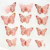 Novos Adesivos de Parede Borboleta Oca 3D Decoração Dourada para Festa de Aniversário Adereços Adesivos de Borboleta Papel de Parede