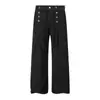 Calça Jeans de Cor Original para Homens, Marca de Moda High Street Vibe, Design Plissado com Botões de Duas Fileiras, Calça Única de Perna Larga Comprimento Total